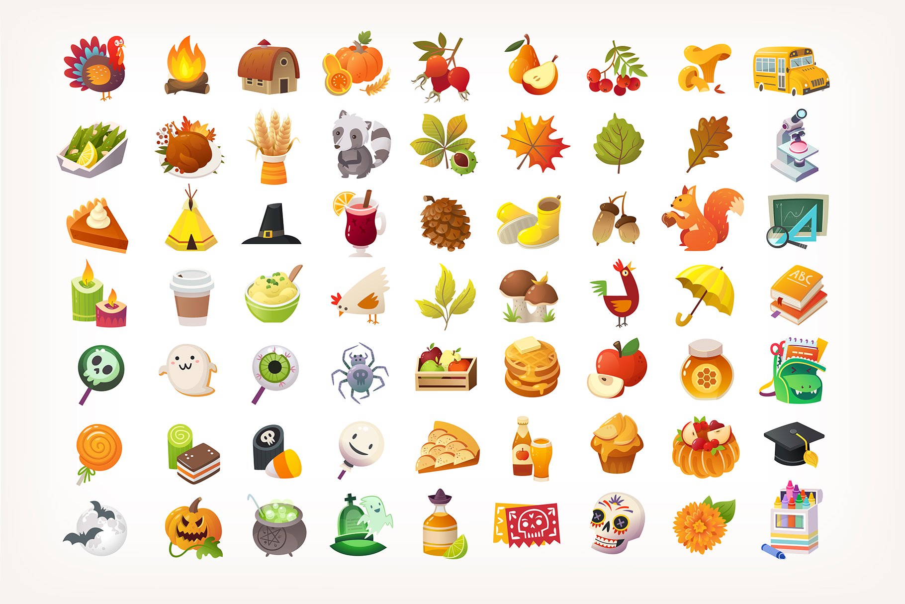 Big set of autumn icons preview image.