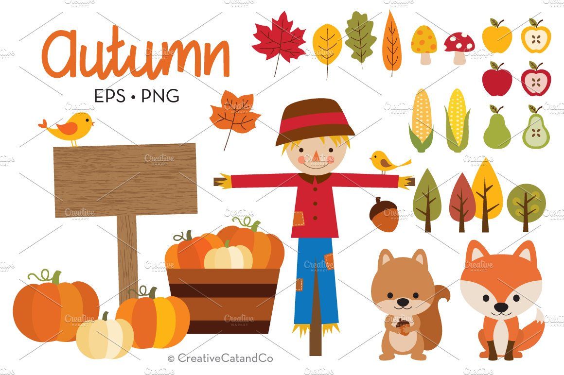 Autumn Fall Vector PNG Clipart Set cover image.