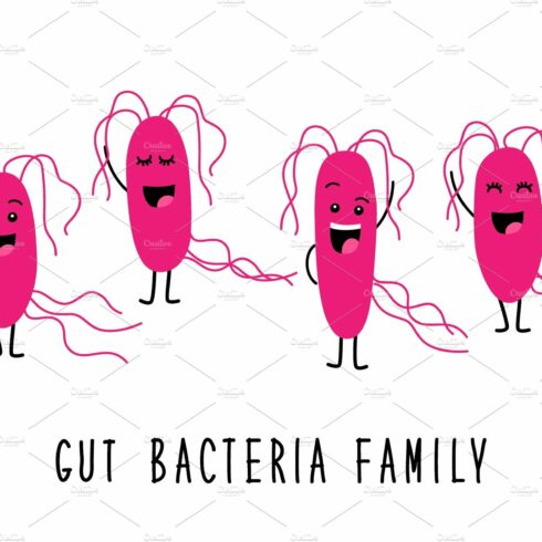 Funny gut bacteria family cartoon cover image.