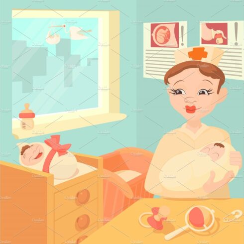 Baby born concept, cartoon style cover image.