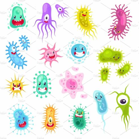 Virus characters. Funny cute monster cover image.