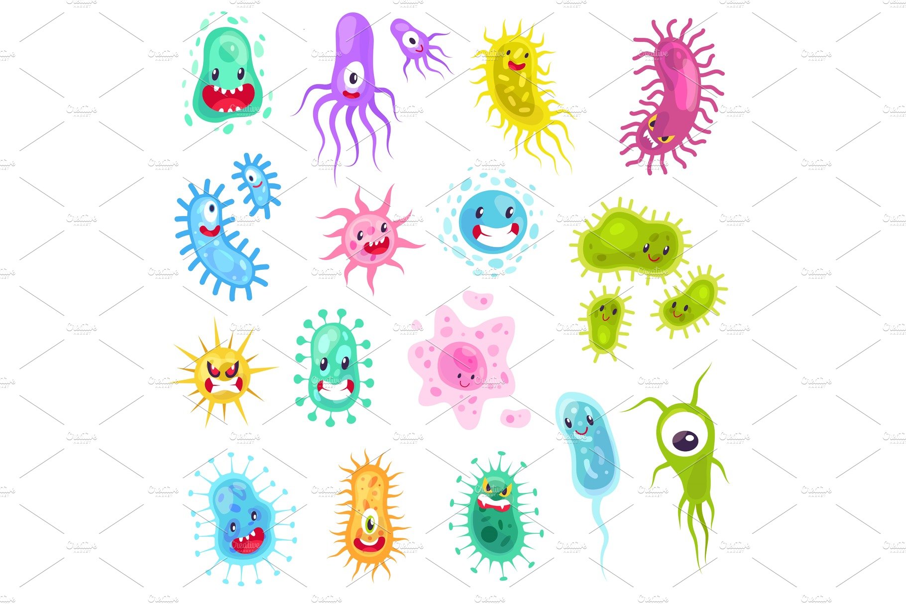 Virus characters. Funny cute monster cover image.