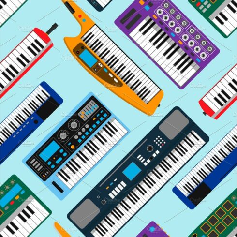 Synthesizer piano musical equipment seamless pattern vector illustration. cover image.