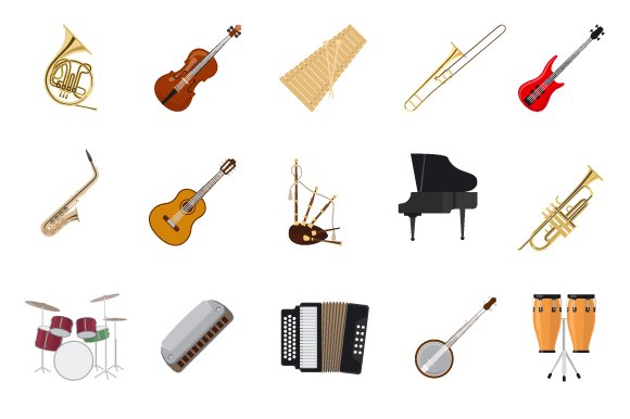 Musical instruments icons cover image.