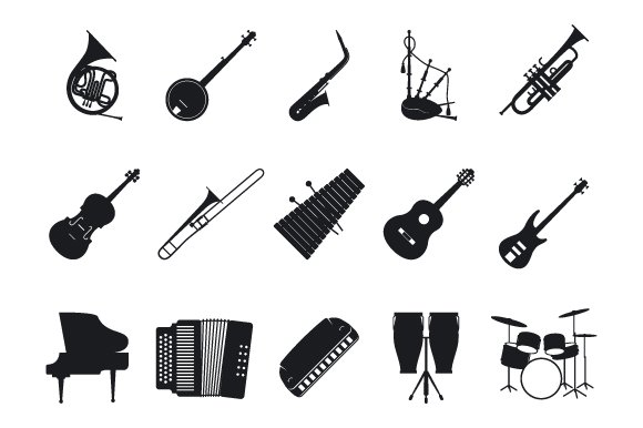 Musical instrument icons set cover image.