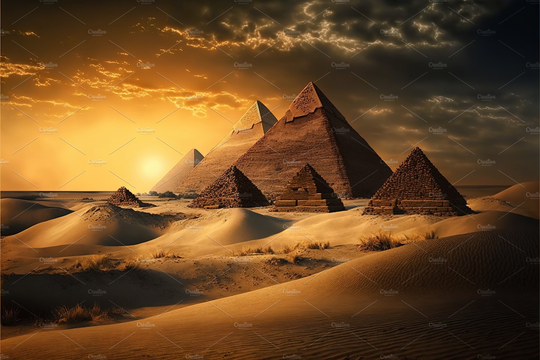 Pyramids at sunset, Cairo, Egypt cover image.