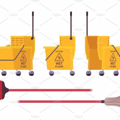 Yellow floor cleaning cart and mop cover image.