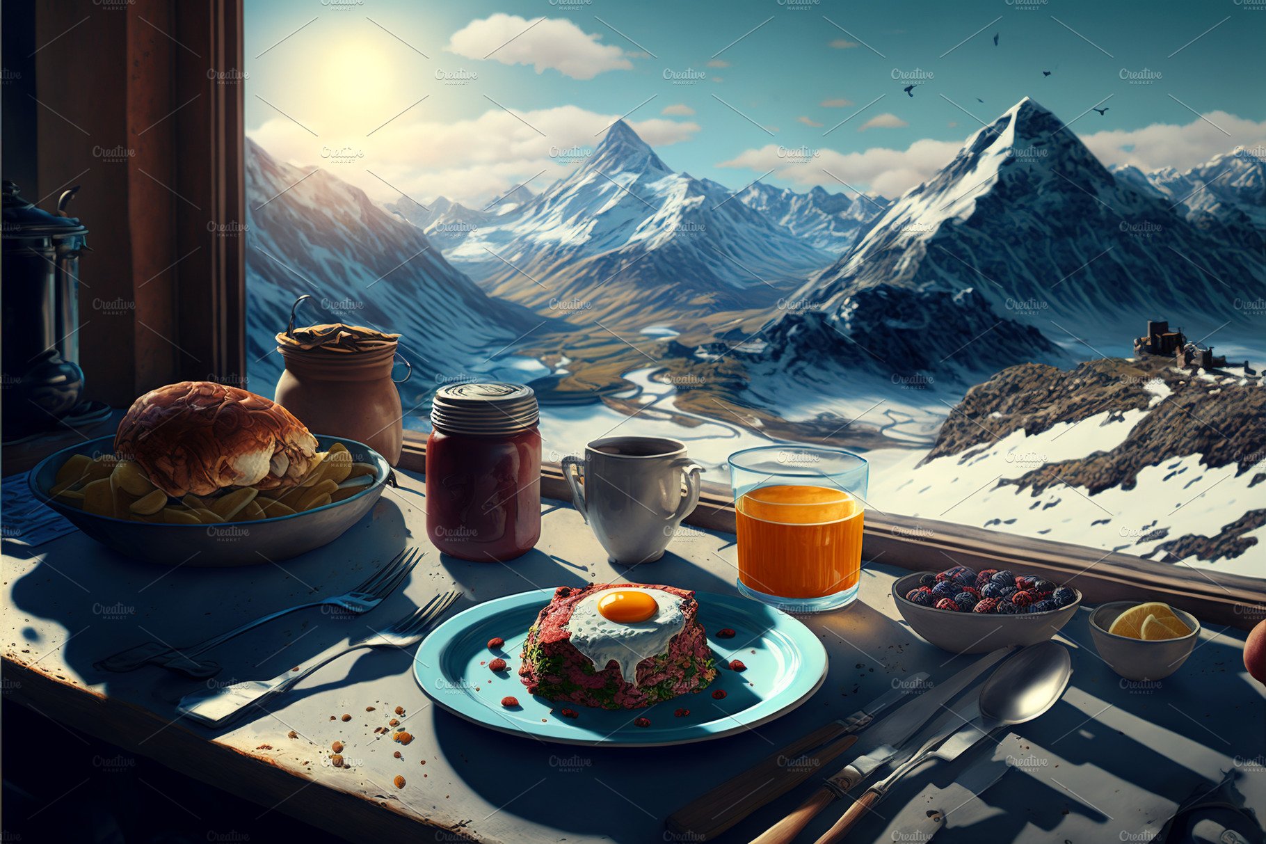 Breakfast at mountain peak cover image.