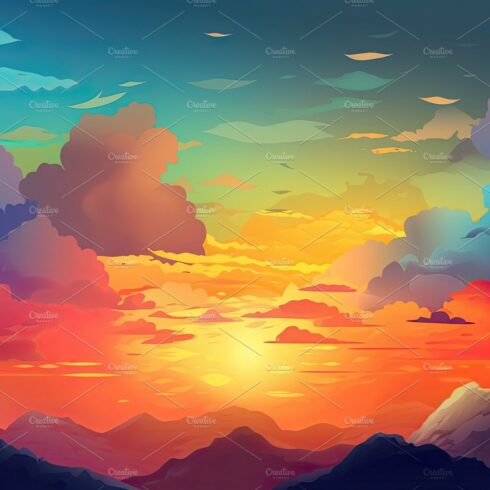 Illustrated sky with clouds, sun, stars, and sunrise or sunset. cover image.