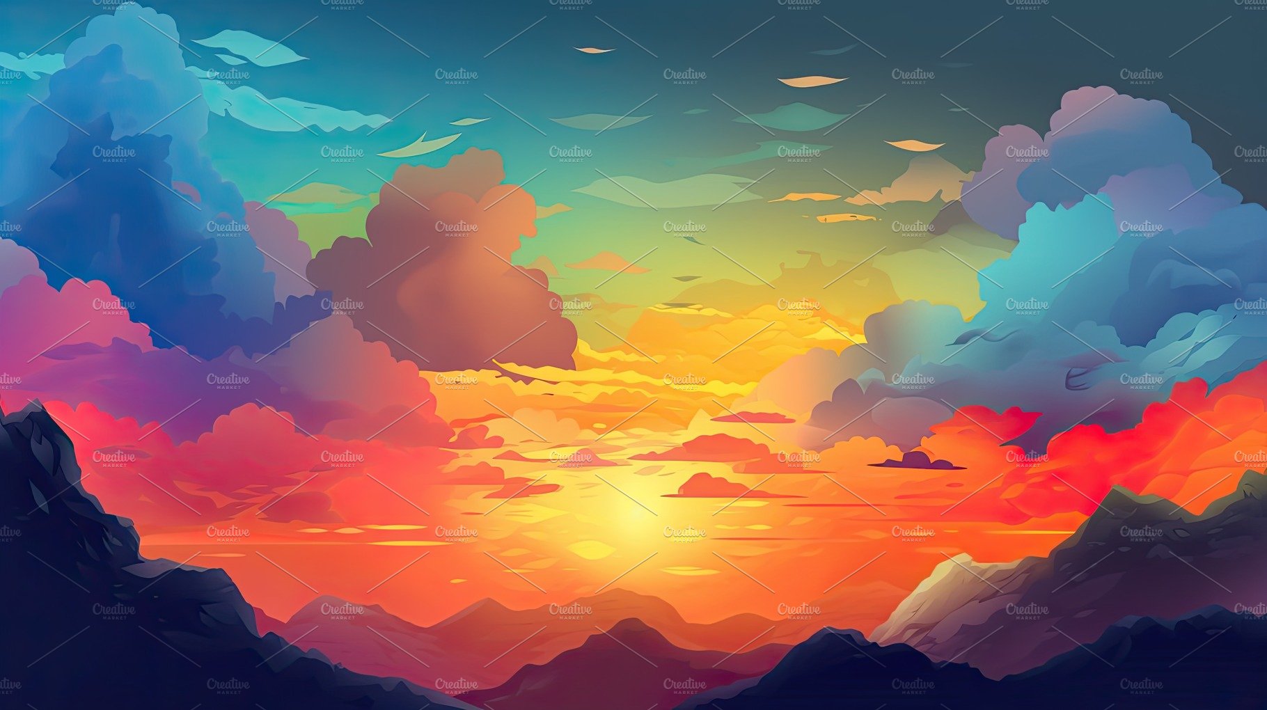 Illustrated sky with clouds, sun, stars, and sunrise or sunset. cover image.