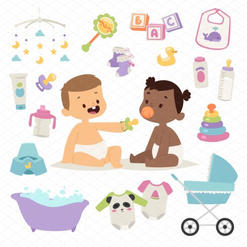 Baby child vector set cover image.