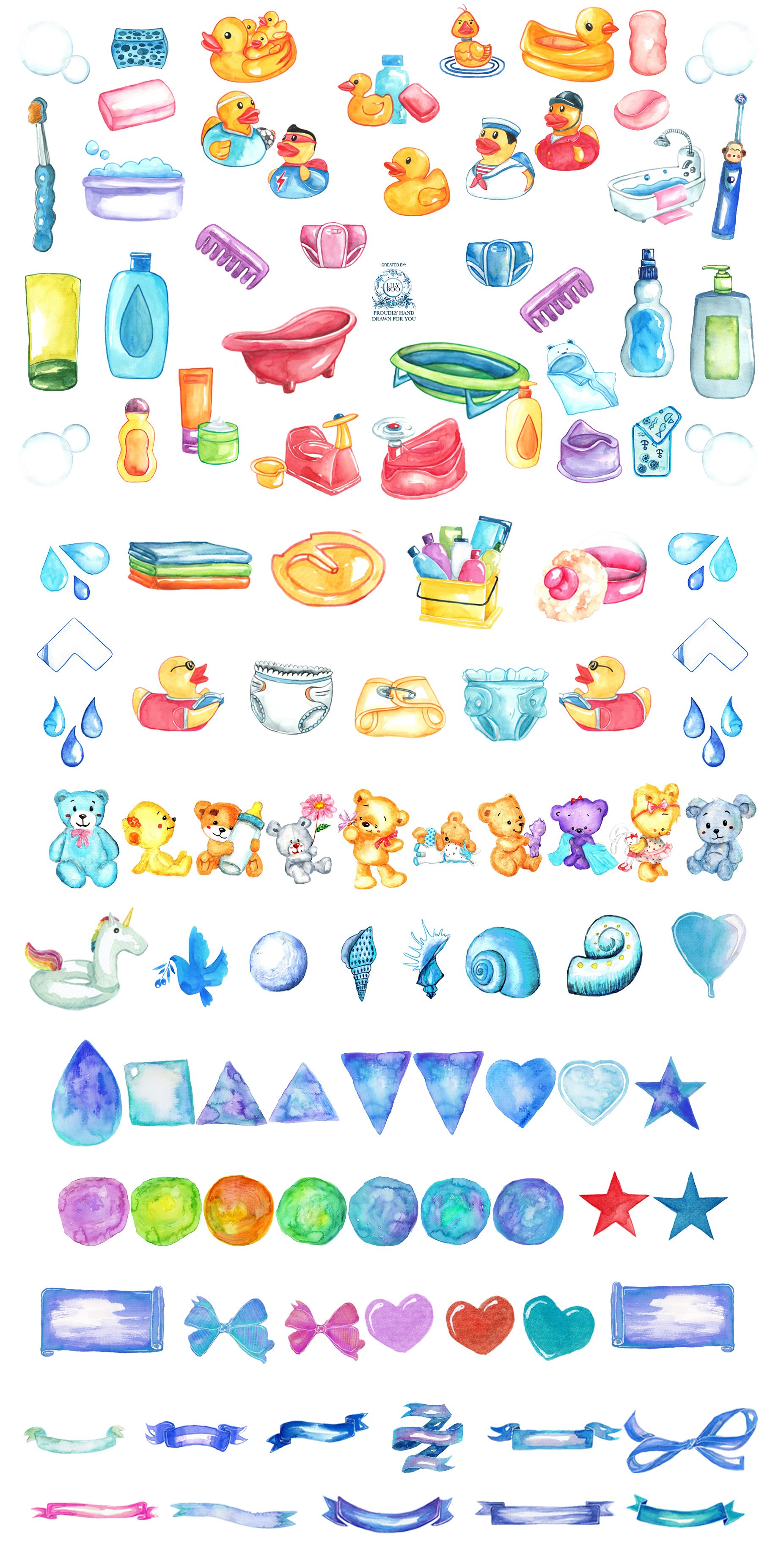 Baby Bath Time Watercolor Clipart preview image.