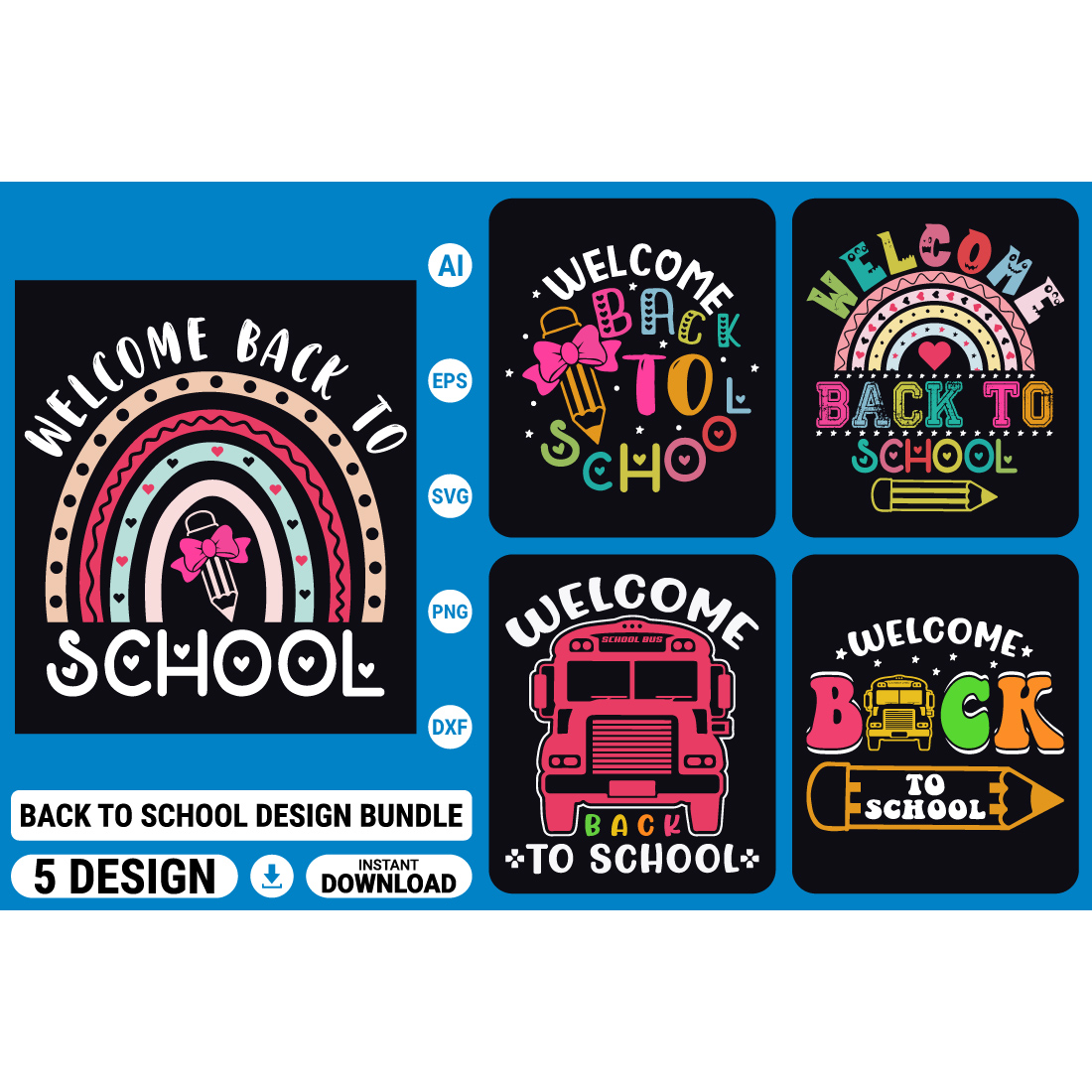 Back to school t-shirt design bundle, first day, hundred days of school, typography t-shirts cover image.