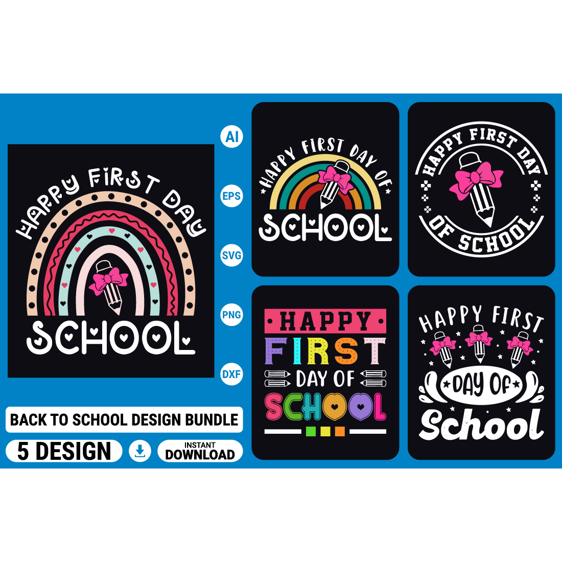 Back to school t-shirt design bundle, first day, hundred days of school, typography t-shirts cover image.