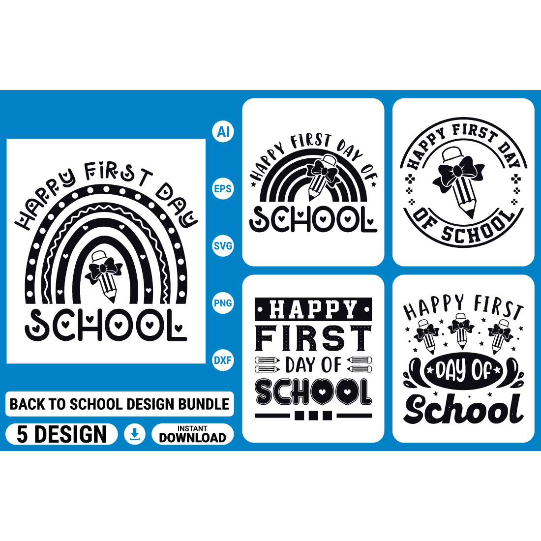 Back to school t-shirt design bundle, first day, hundred days of school, typography t-shirts preview image.