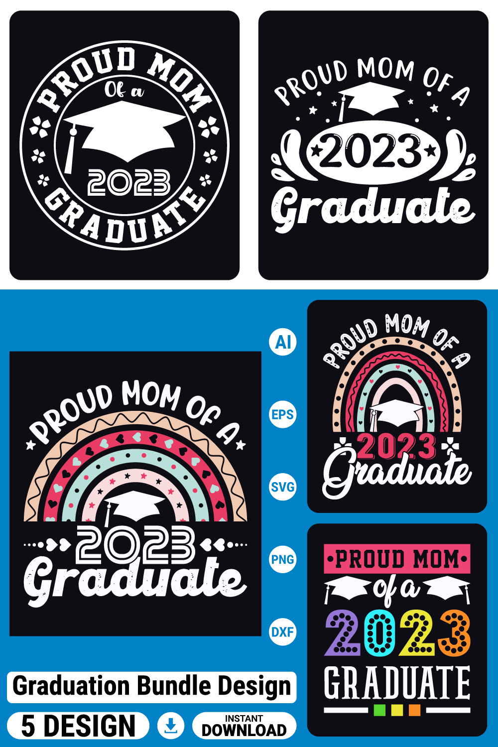 GRADUATION 2023 Bundle SVG, Proud Mom, typography t-shirts pinterest preview image.
