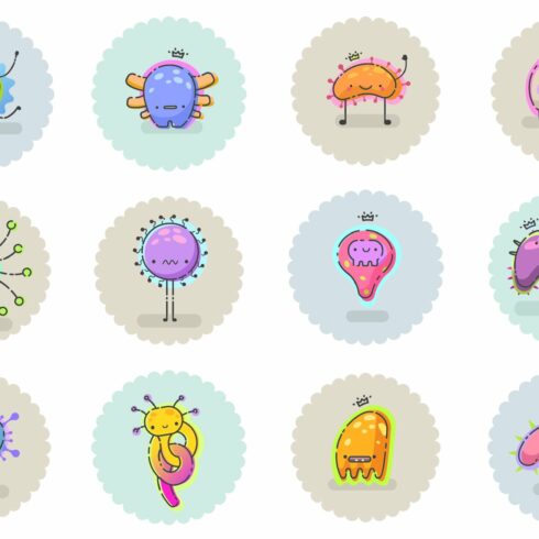 Virus bacteria cartoon characters cover image.