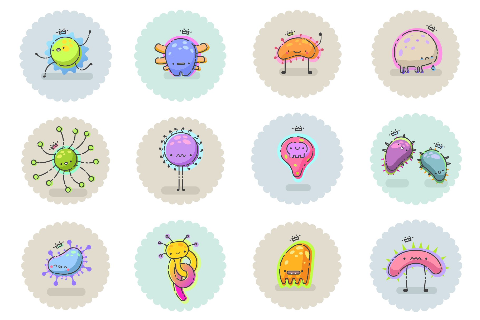 Virus bacteria cartoon characters cover image.