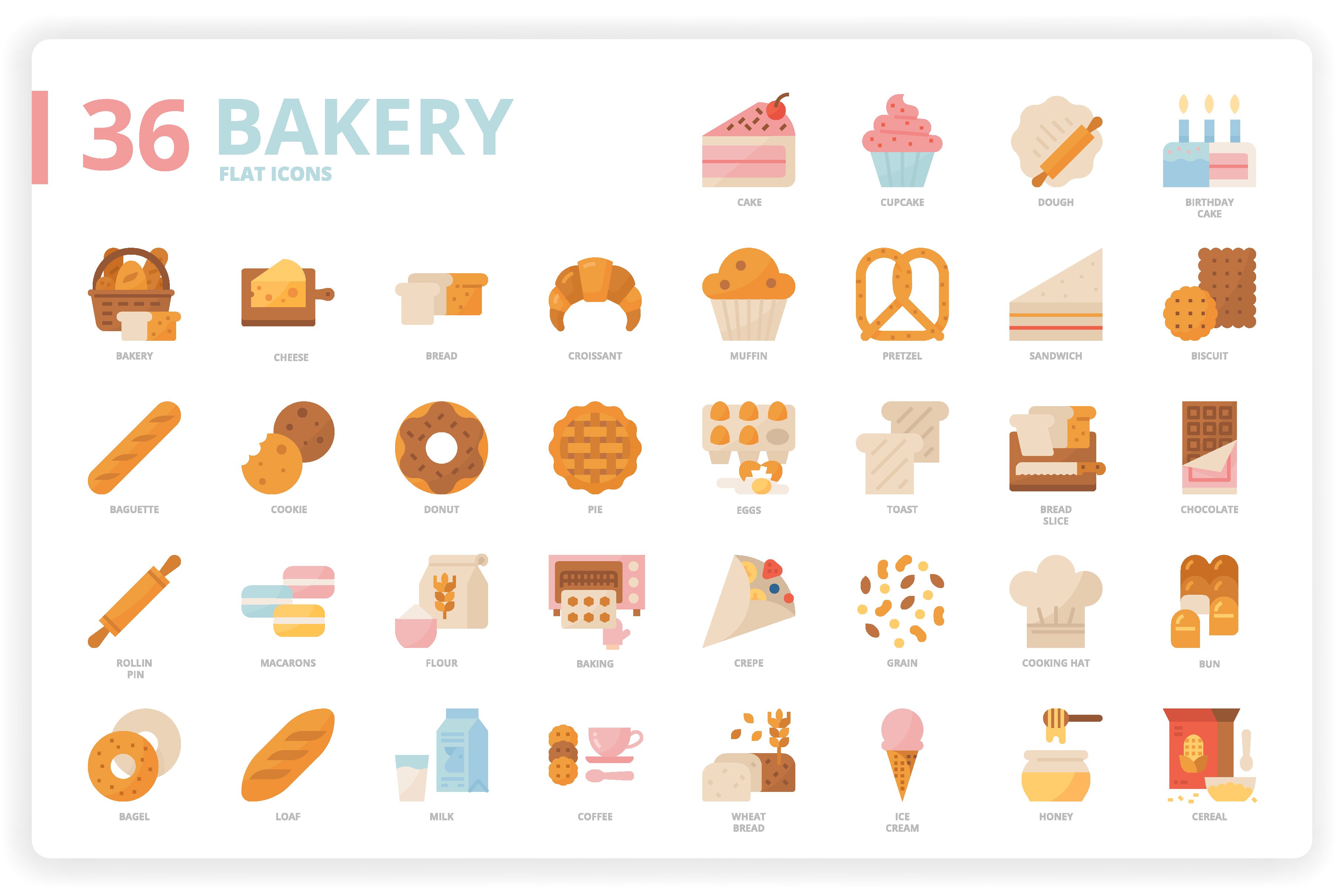 36 Bakery Icons x 3 Styles cover image.