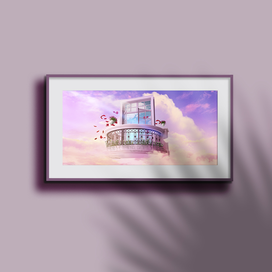 fly balcony in purple sky with red flower preview image.