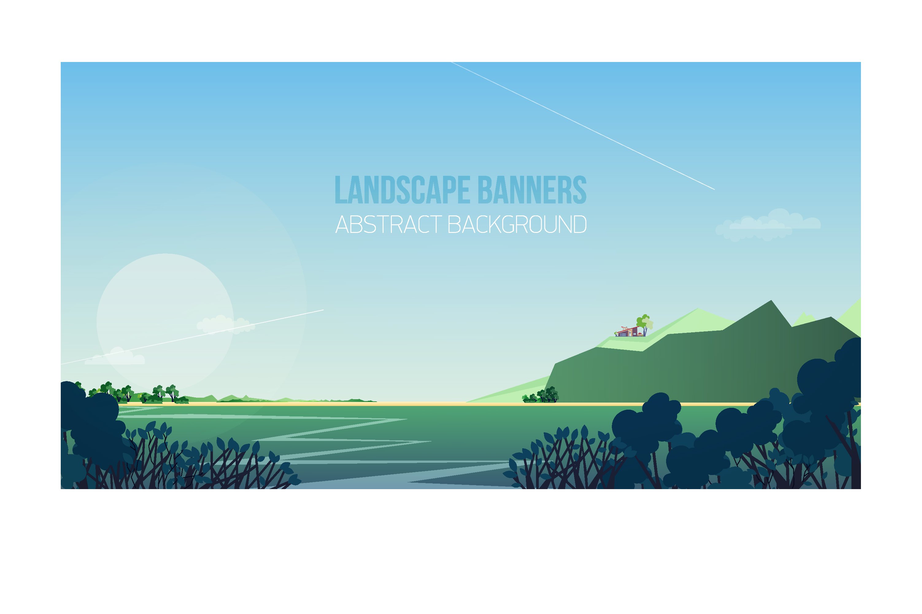 banners set with polygonal landscape 5 482