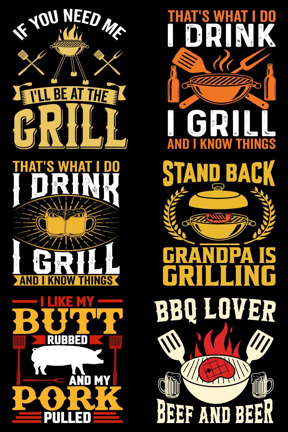 Barbecue Premium Vector BBQ T-Shirt Design Bundle pinterest preview image.