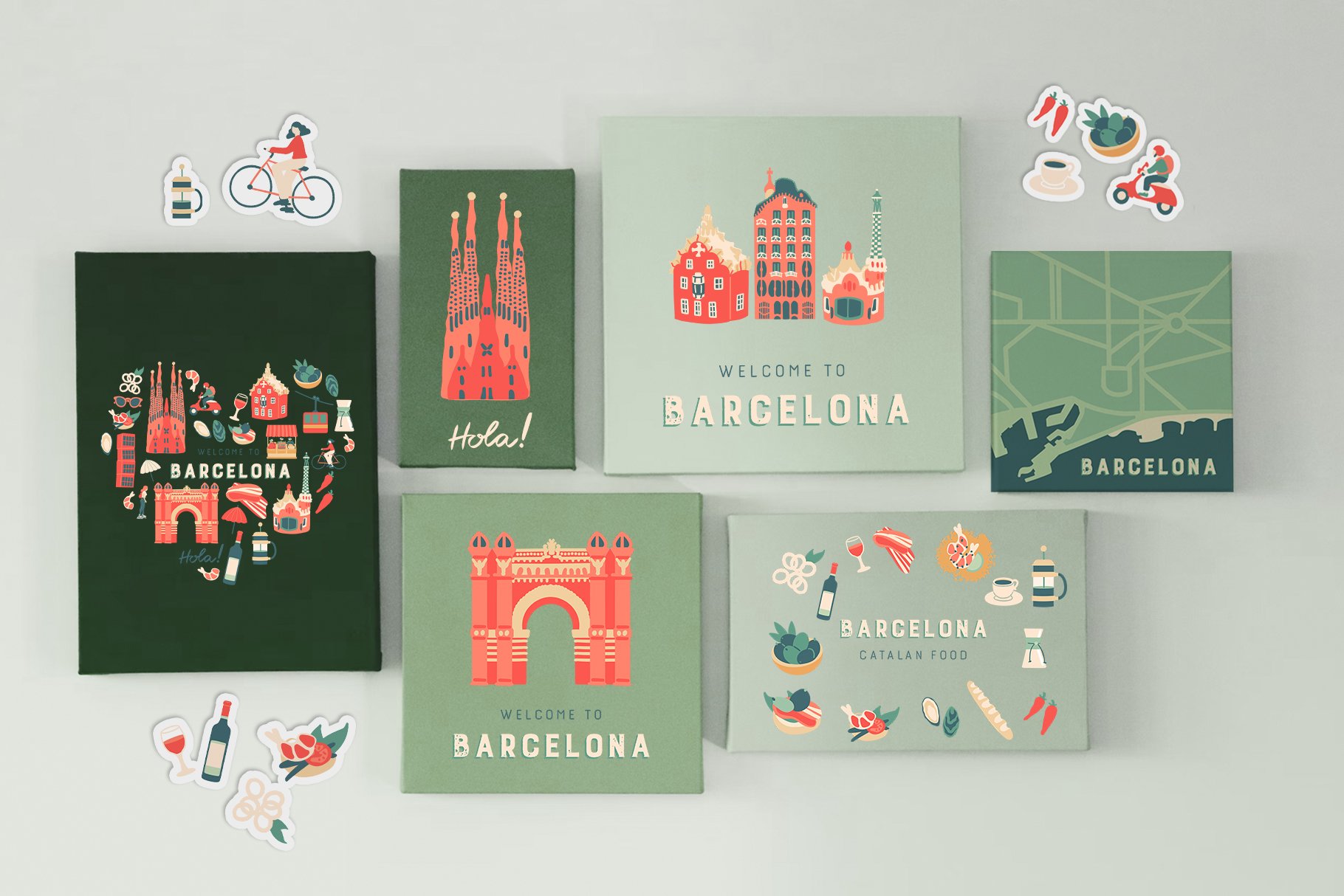 Barcelona. Cute map and stickers preview image.