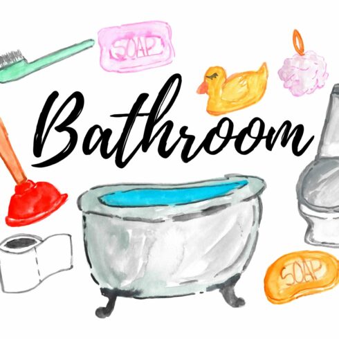 watercolor home bathroom clipart cover image.