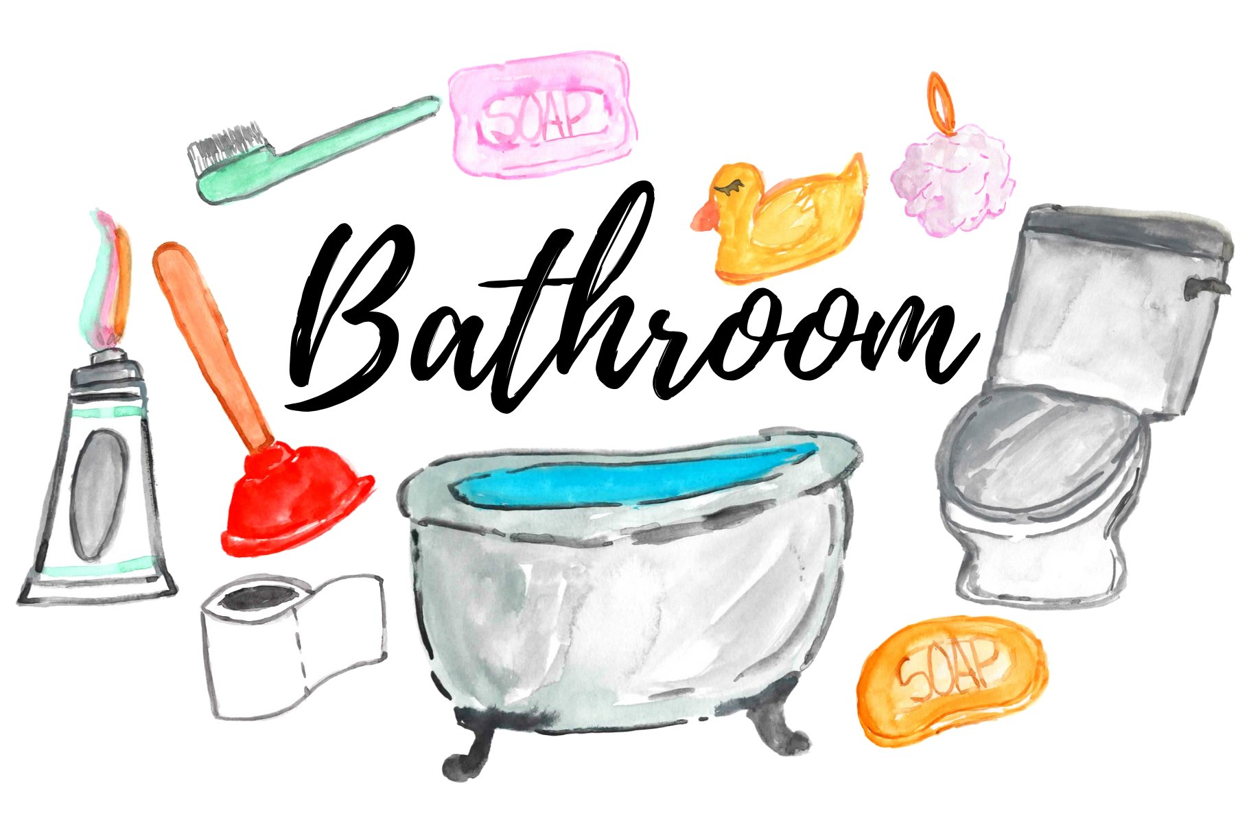 watercolor home bathroom clipart cover image.
