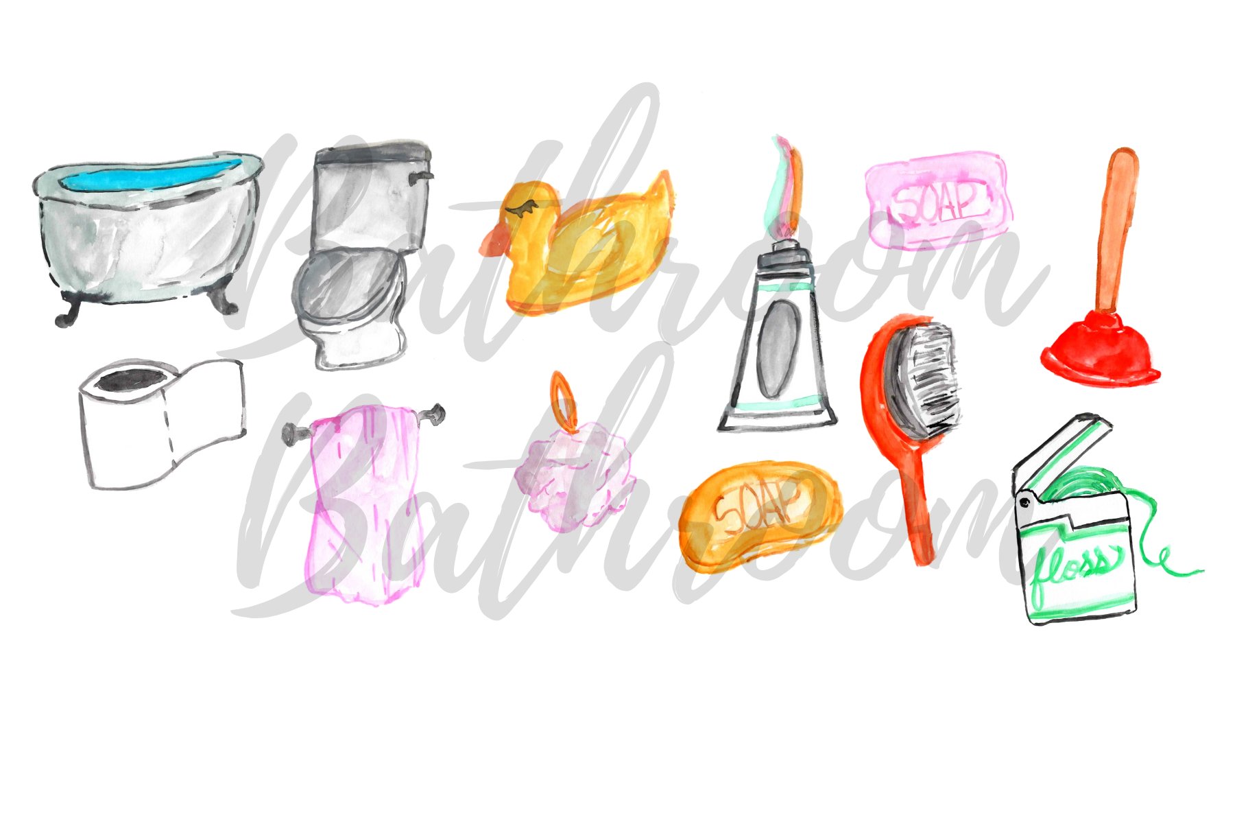 watercolor home bathroom clipart preview image.