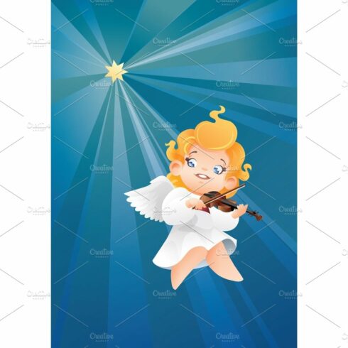Smilyng flying on a night sky kid angel musician violinist play cover image.