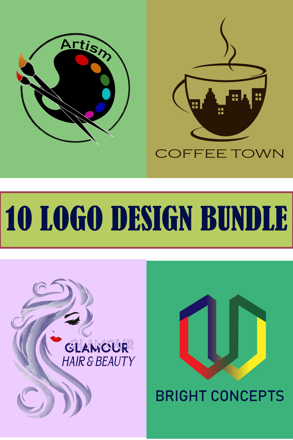 10 minimalist logo design bundle pinterest preview image.