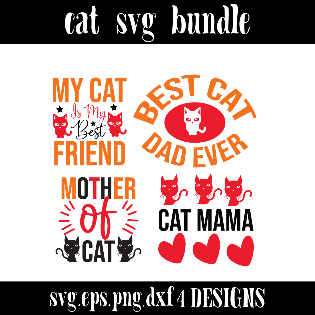 4 cat SVG Design Bundle cover image.