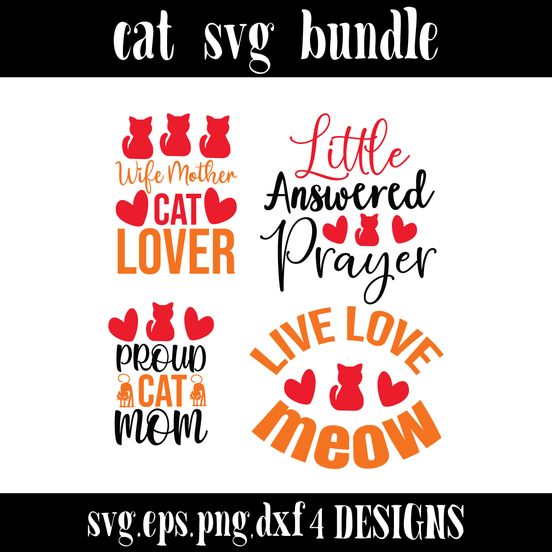 4 cat SVG Design Bundle preview image.