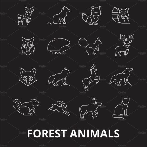 Forest animals editable line icons cover image.