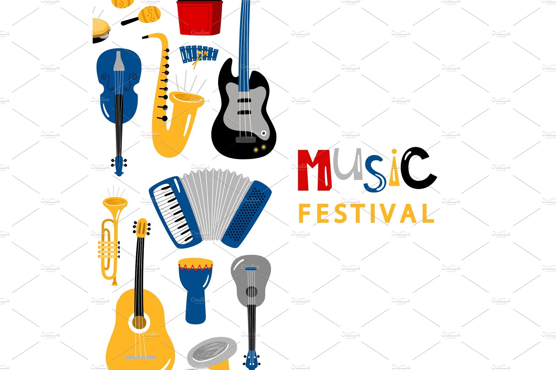 Music festival banner with cartoon cover image.