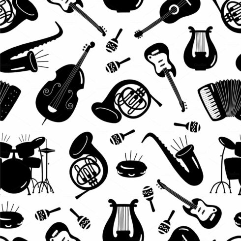 Black and white music instruments cover image.