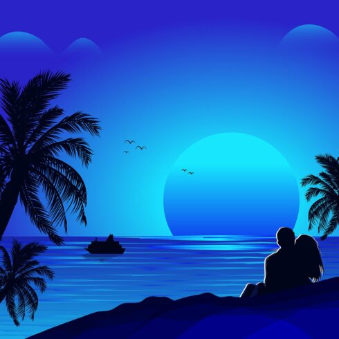 Beach Sunset Vector Illustration cover image.