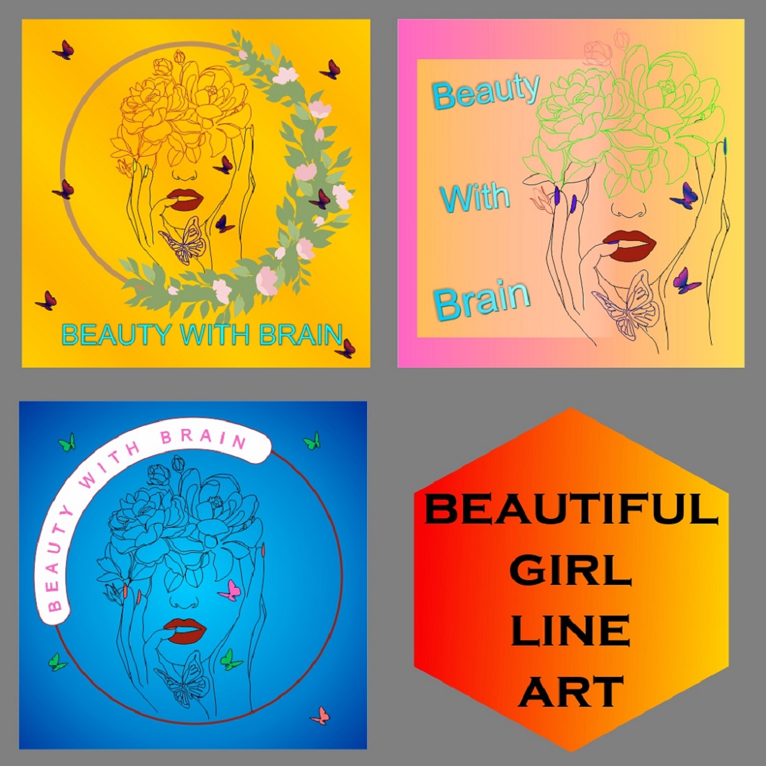 beautiful girl logo- beauty with brain preview image.