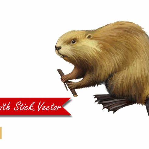 Beaver holding branch. Vector cover image.