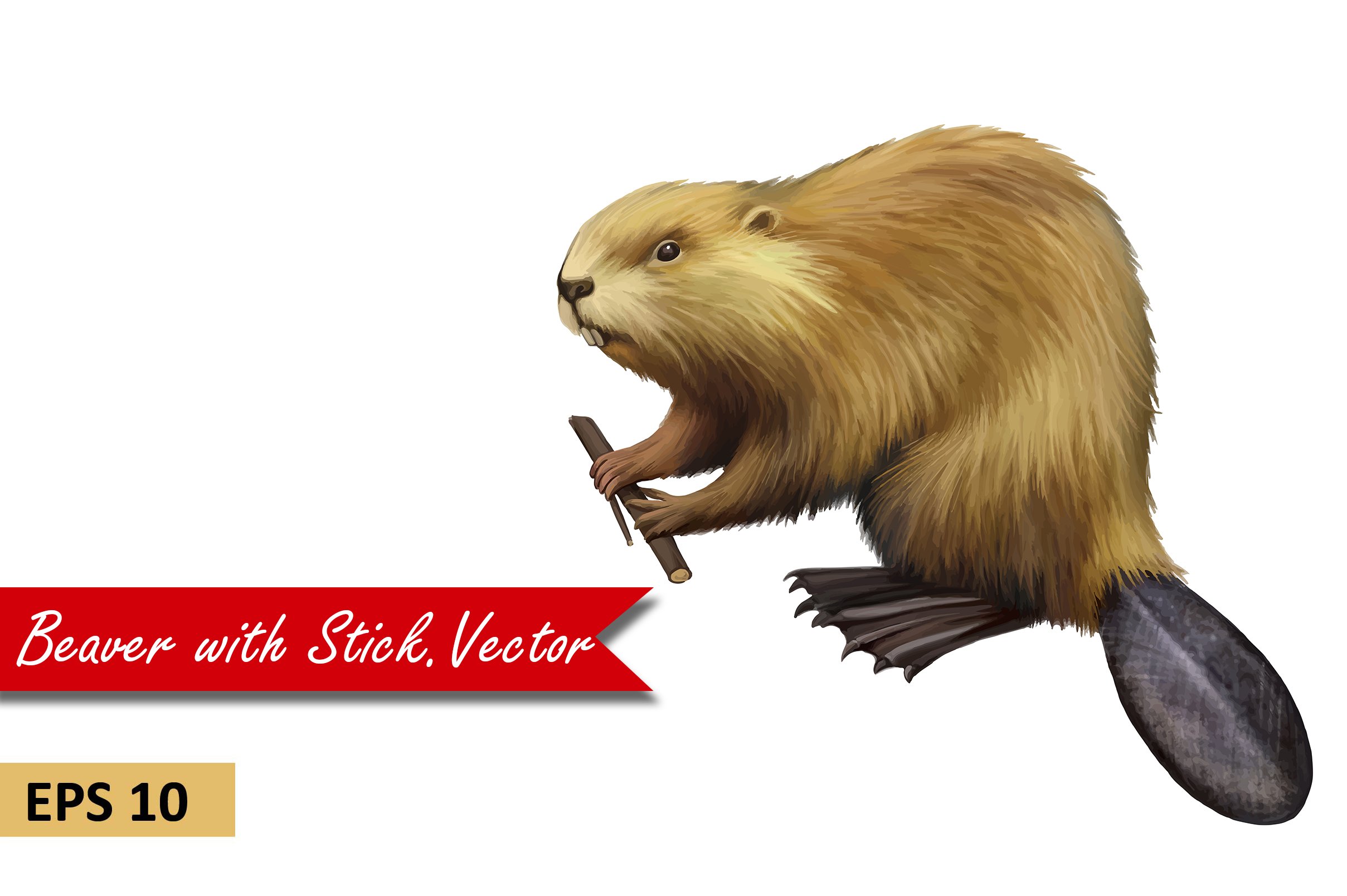 Beaver holding branch. Vector cover image.