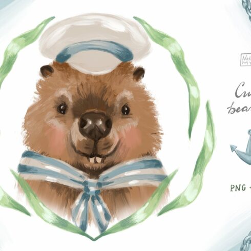 Cute beaver sailor clipart set cover image.