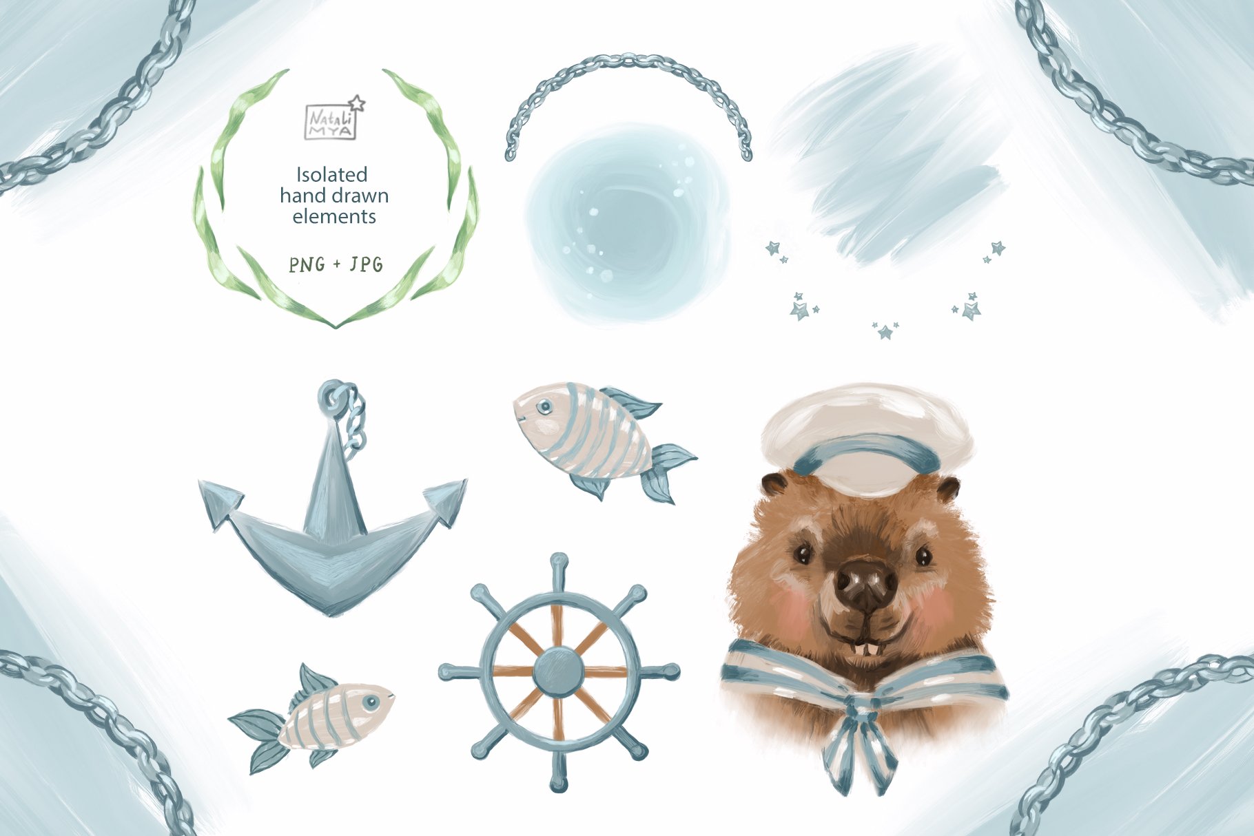 Cute beaver sailor clipart set preview image.