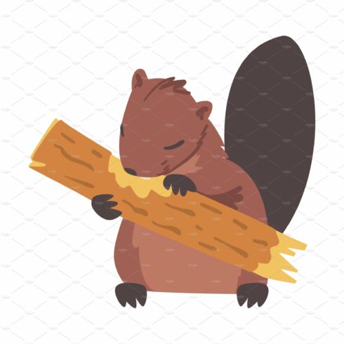 Cute Brown Beaver Gnawing Log cover image.