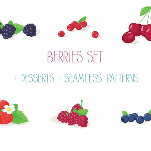 Berries set with desserts & patterns cover image.