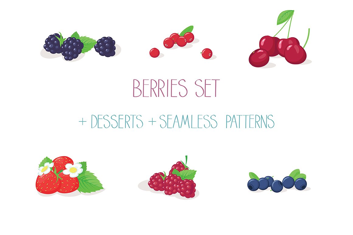 Berries set with desserts & patterns cover image.