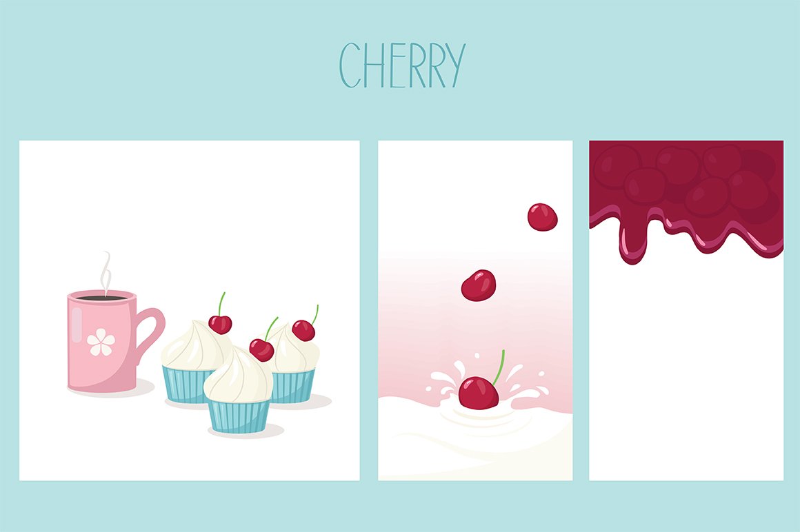 berries set with desserts and seamless patterns 4 586