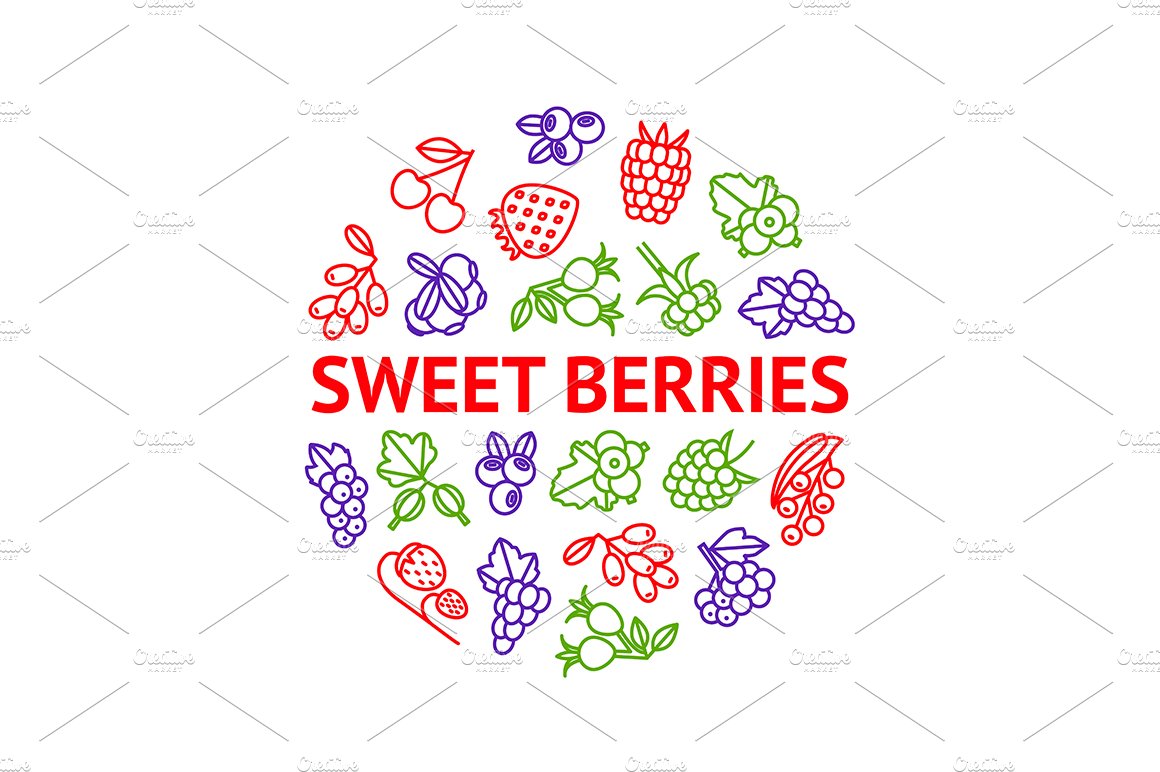 Berries Thin Line Set. Vector cover image.