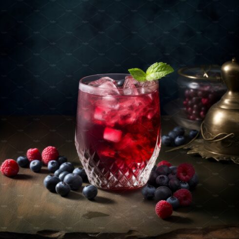 Blueberry cocktail drink. Generate cover image.