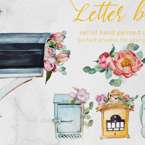 Watercolor Letter Box Clipart Set cover image.